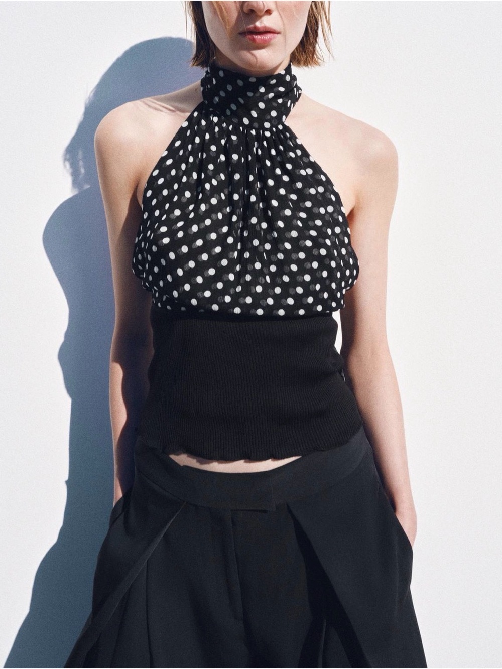 ZARA POLKA DOT HALTER TOP-BLACK / WHITE